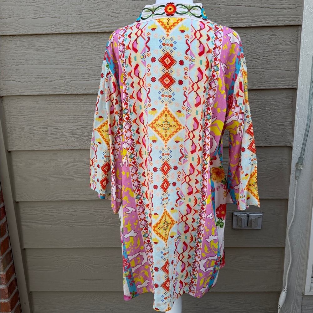 Angel Heart Boutique Embroidered Kimono Style Open Robe Duster Multicolor O/S - Picture 6 of 16